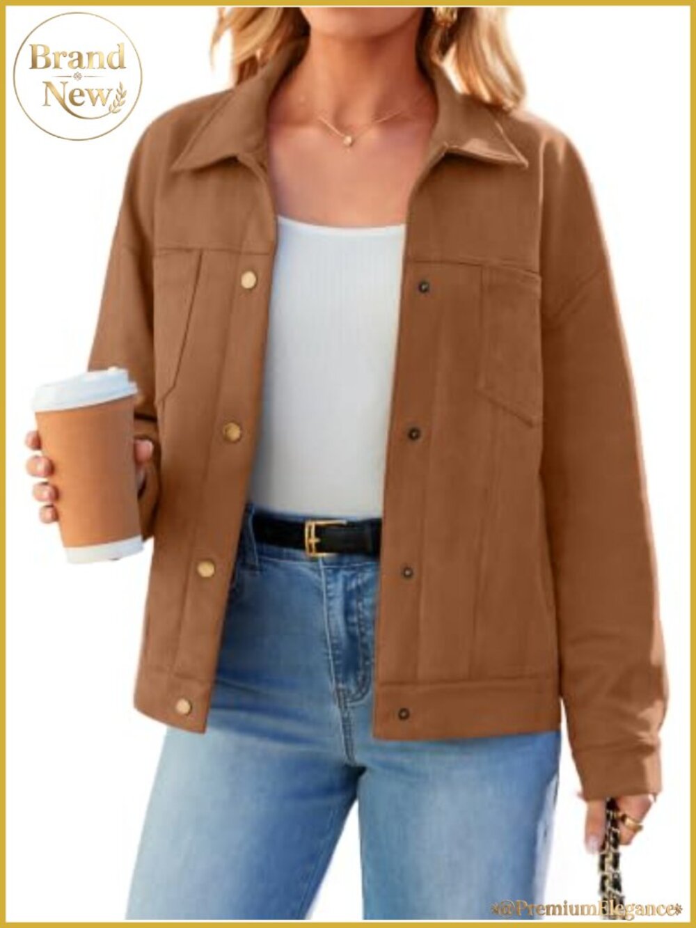 Faux Suede Button Down Jacket Lightweight Fall Coat Cropped Trucker